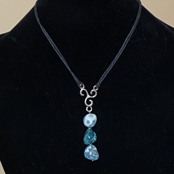 2/$20, Natural Teal Tree Agate Necklace, Genuine Gemstone Lariat Cord Necklace - Picture 3 of 13